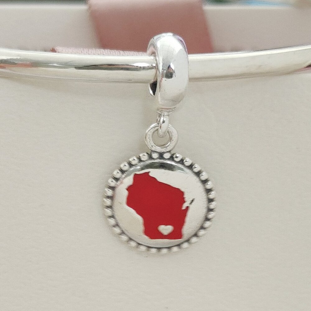 Pandora Wisconsin Map Exclusive Travel Dangle Charm S925 Silver Bracelet Pendant